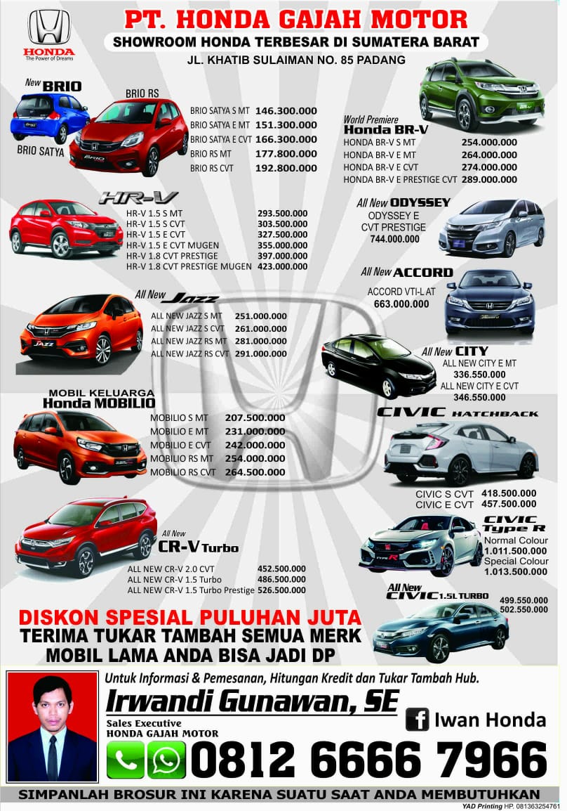 Marketing Honda Padang Irwandi 0812 6666 7966 WA Harga Termurah